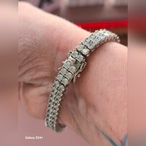 Classic Genuine Silver Double Row Swarovski Crystal Tennis Bracelet